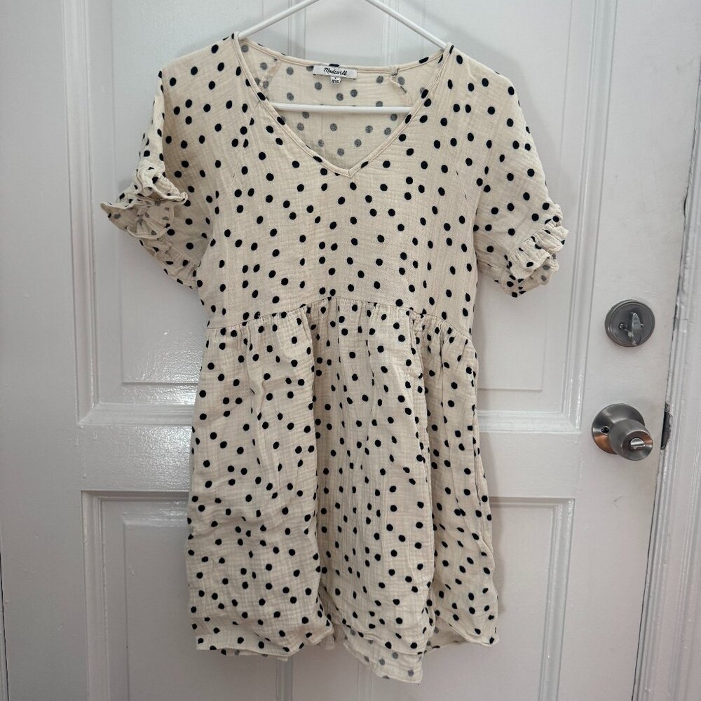 Madewell Women's Dot Toss Lightspun Ruffle Sleeve Babydoll Dress Size Small
